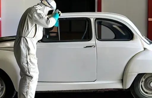 Кузов автомобиля в процессе антикоррозийной защиты: пескоструйная обработка, конверсийная грунтовка и подготовка к лакокрасочному покрытию.